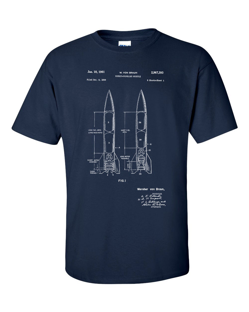 Wernher Von Braun Rocket Patent Blueprint Shirt