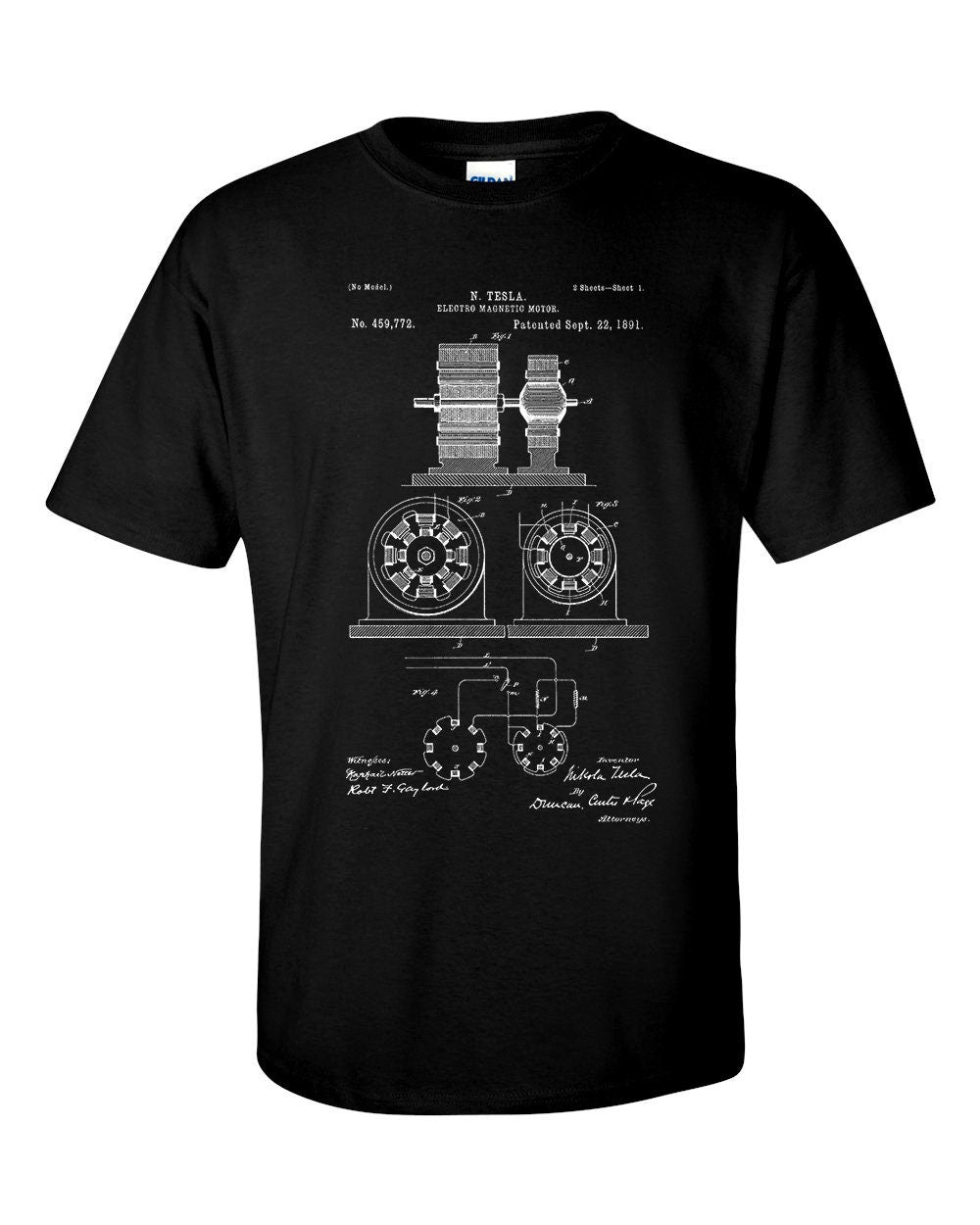 Nikola Tesla Magnetic Motor Patent Blueprint T-Shirt