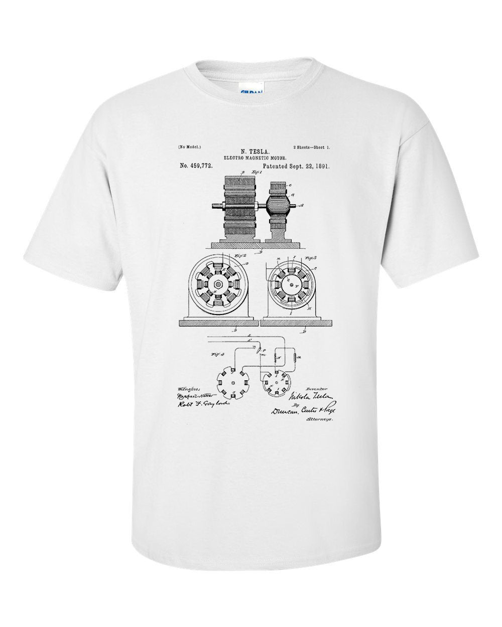 Nikola Tesla Magnetic Motor Patent Blueprint T-Shirt