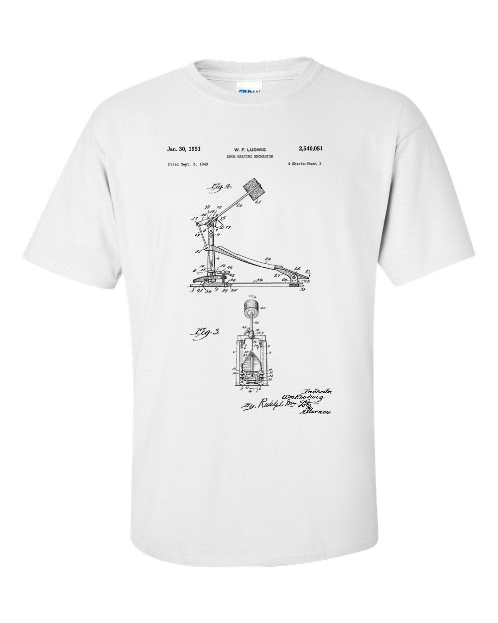 Drum Kick Patent Drummer Drum Pedal Percussion Blueprint T-Shirt