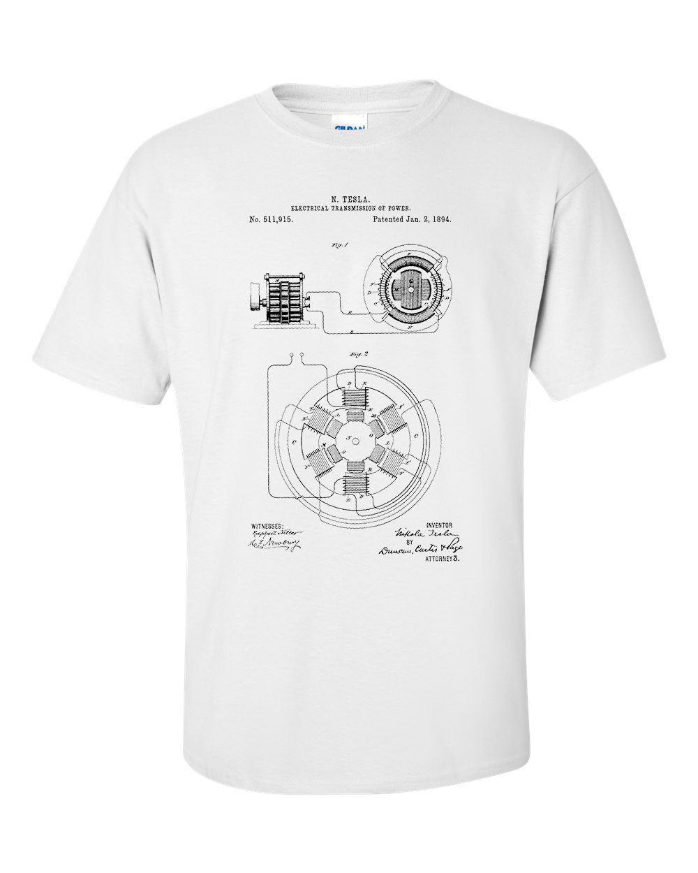 Nicola Tesla Electrical Transmission Patent Art Blueprint T-Shirt