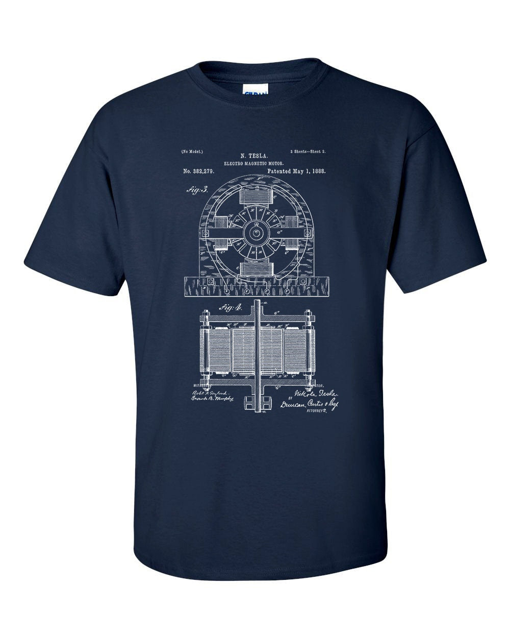 Nicola Tesla Electric Motor Patent Blueprint T-Shirt