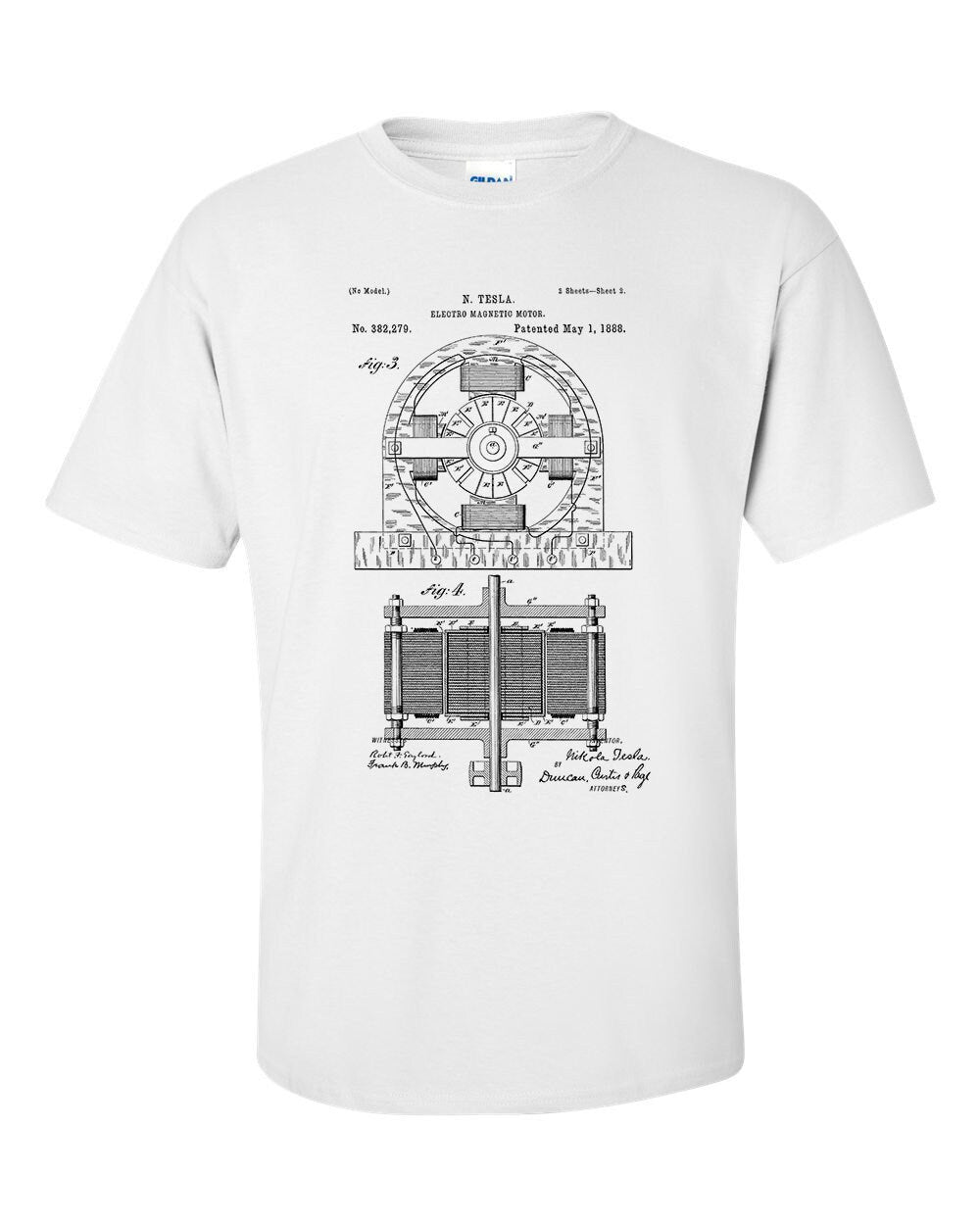 Nicola Tesla Electric Motor Patent Blueprint T-Shirt