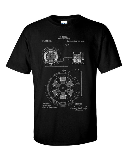 Nicola Tesla Alternating Motor Patent Blueprint T-Shirt