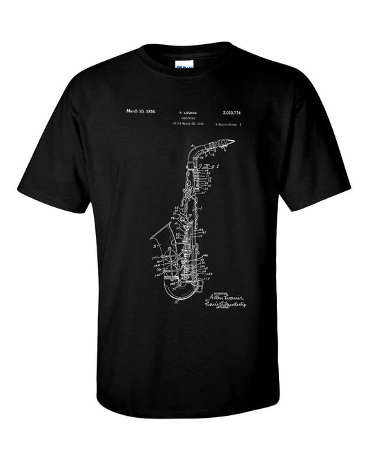Saxophone Patent Blueprint Musical Instrument Music T-Shirt