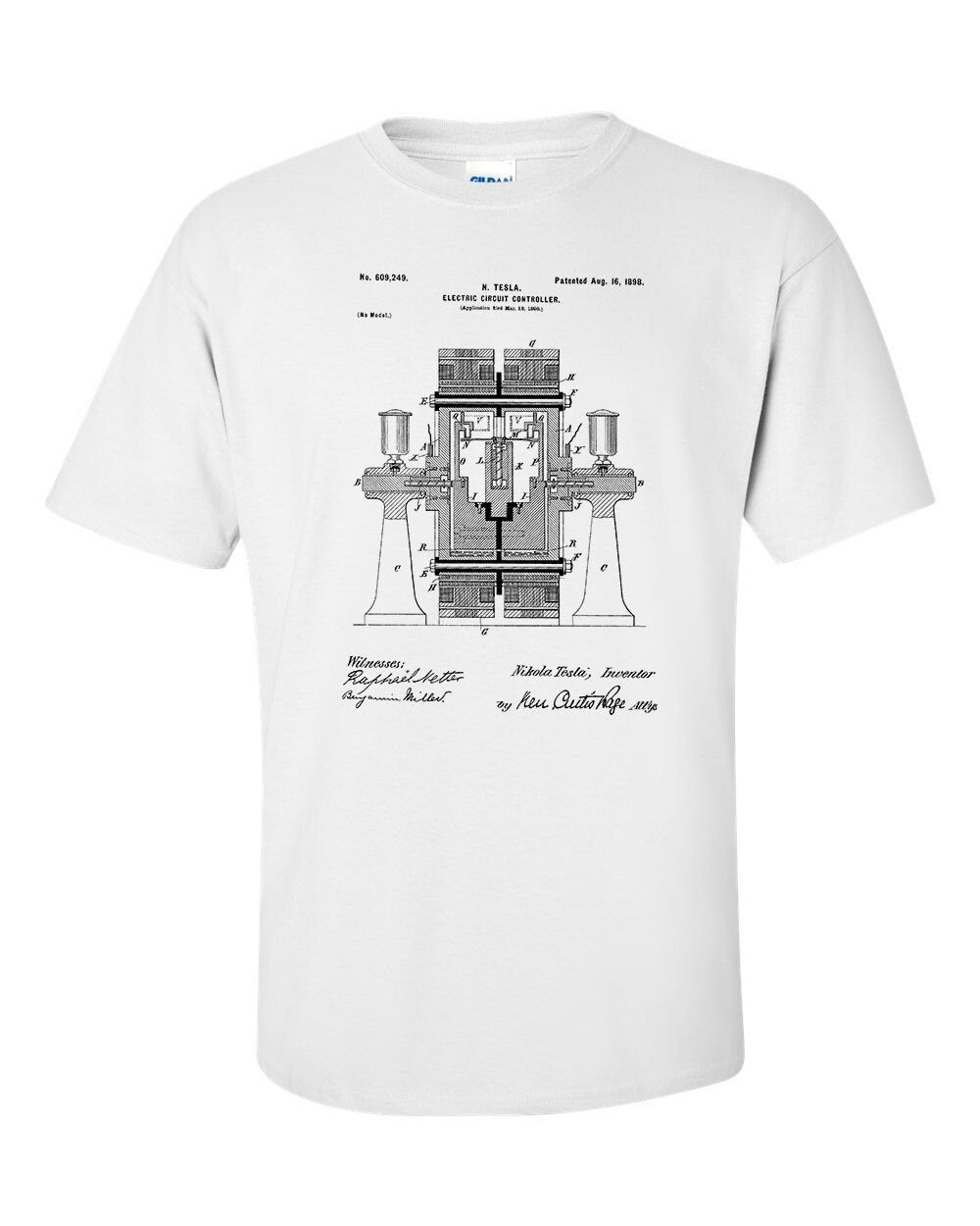 Nicola Tesla Electric Circuit Controller Patent Art Blueprint T-Shirt