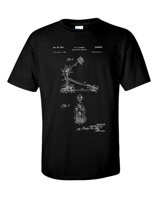 Drum Kick Patent Drummer Drum Pedal Percussion Blueprint T-Shirt