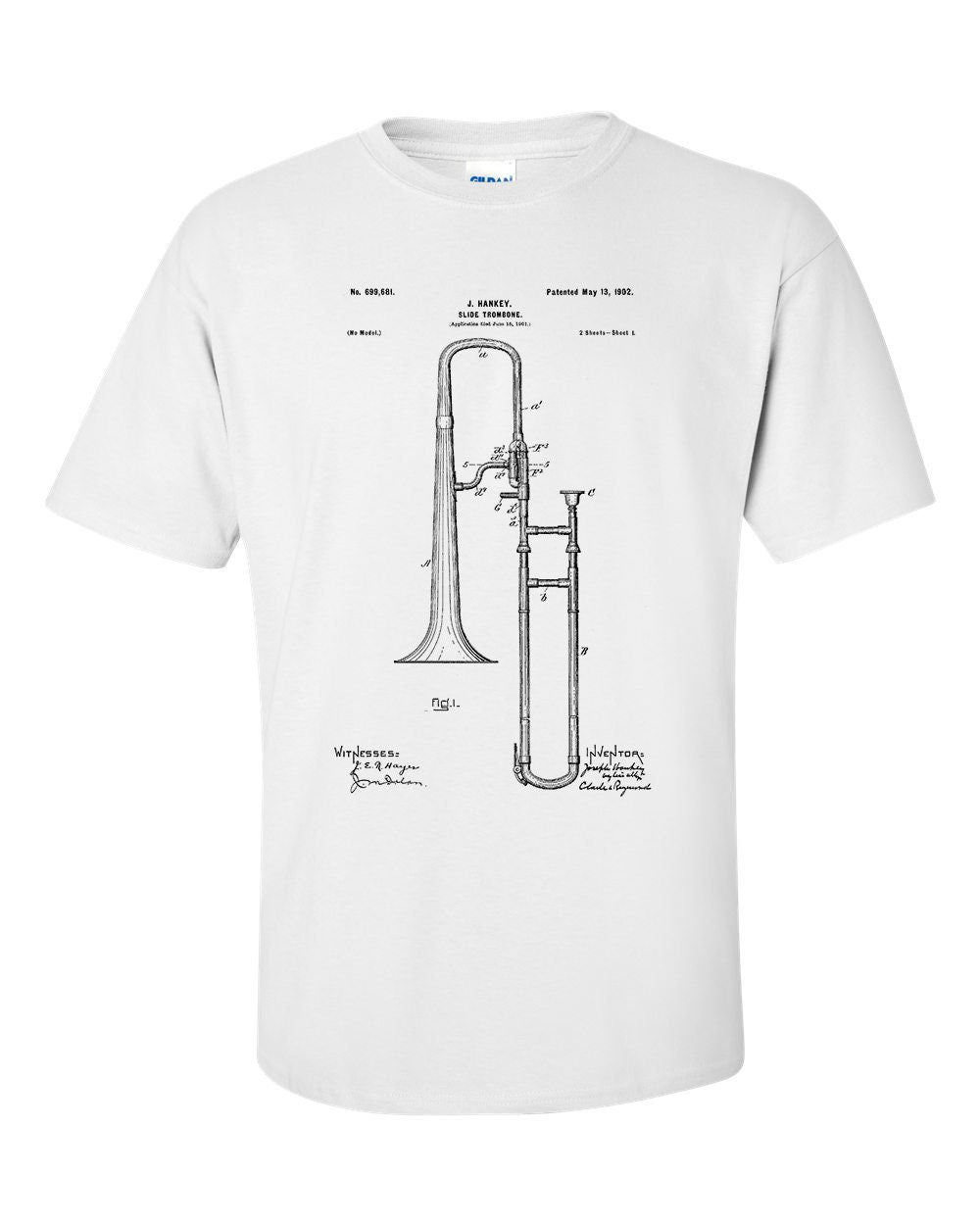 Slide Trombone Patent Jazz Band Blueprint T-Shirt