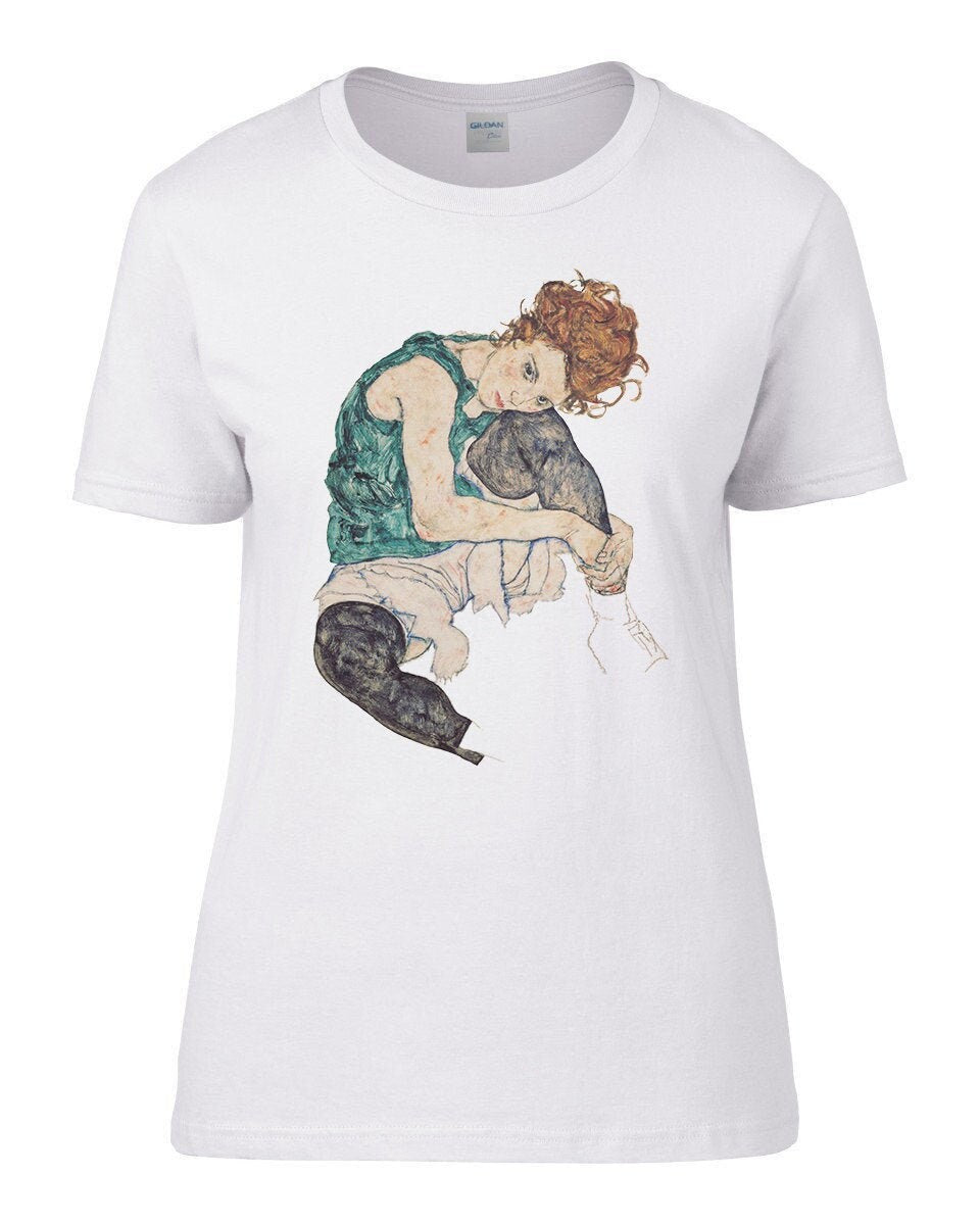Sitting Woman By Egon Schiele Fine Art Womens T-Shirt