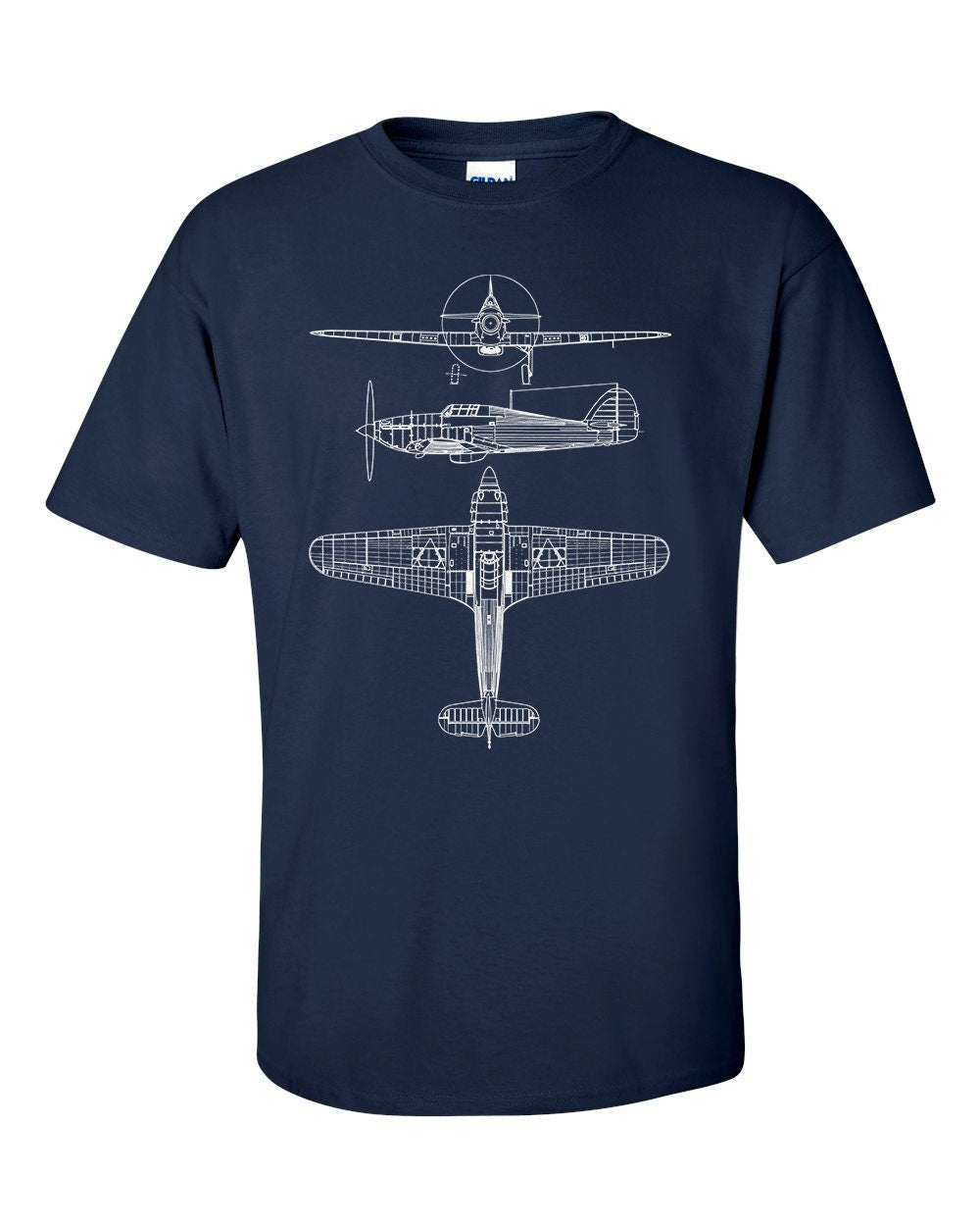Hurricane Fighter Aircraft Technical Drawing Blueprint RAF WW2 T-Shirt
