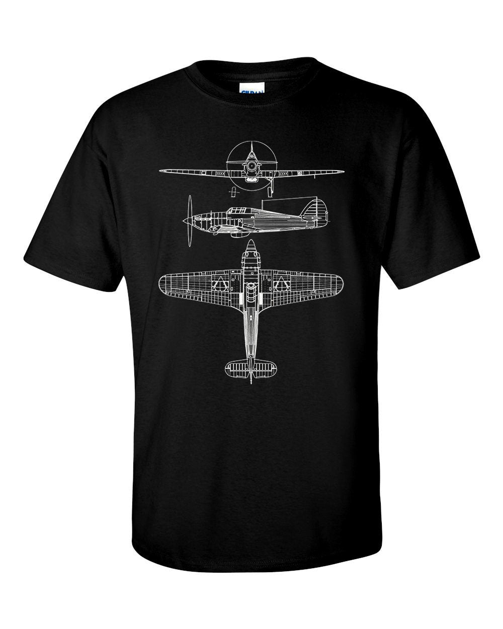 Hurricane Fighter Aircraft Technical Drawing Blueprint RAF WW2 T-Shirt