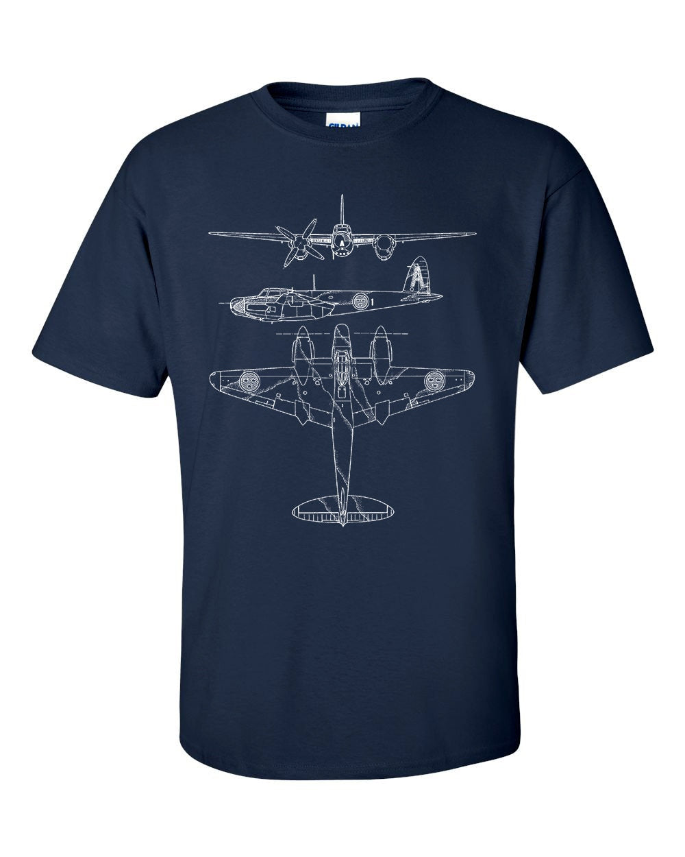 de Havilland Mosquito Technical Drawing Blueprint WW2 Aircraft T-Shirt