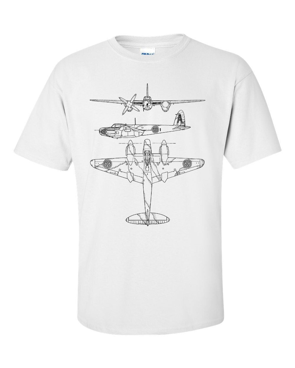 de Havilland Mosquito Technical Drawing Blueprint WW2 Aircraft T-Shirt