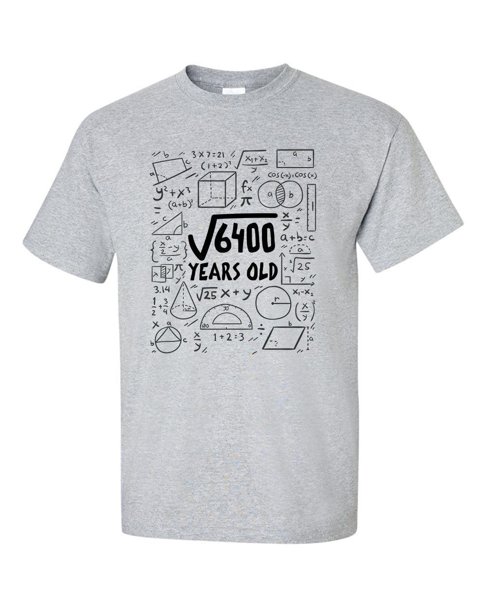 Square Root of 6400 80 Year Old 80th Eighty Birthday Gifts  Math T-Shirt