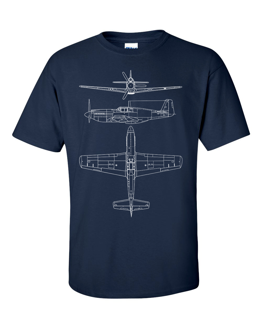 P51 Mustang Fighter Technical Drawing Blueprint USAF WW2 Fighter Aircraft T-Shirt