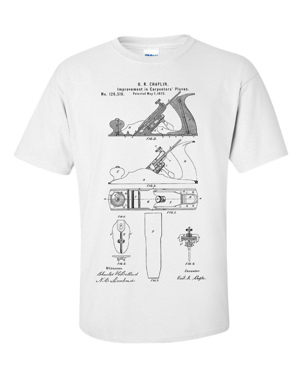 Carpenters Hand Plane Patent Blueprint T-Shirt