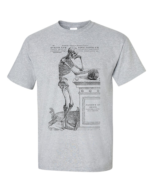 Pondering Thinking Skeleton By Andreas Vesalius T-Shirt