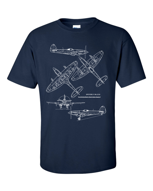 Spitfire Fighter Aircraft Technical Drawing Blueprint T-Shirt