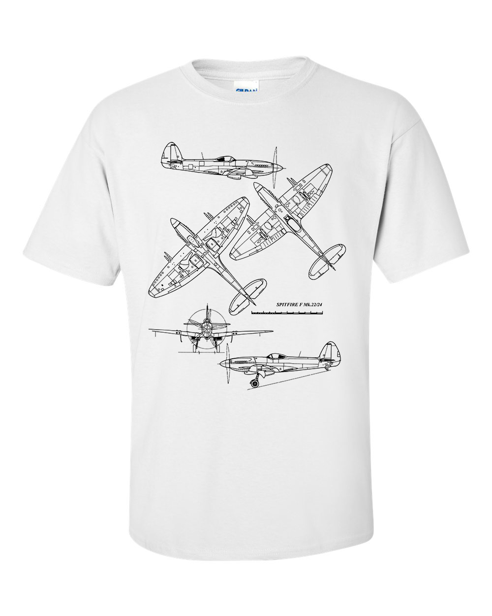 Spitfire Fighter Aircraft Technical Drawing Blueprint T-Shirt