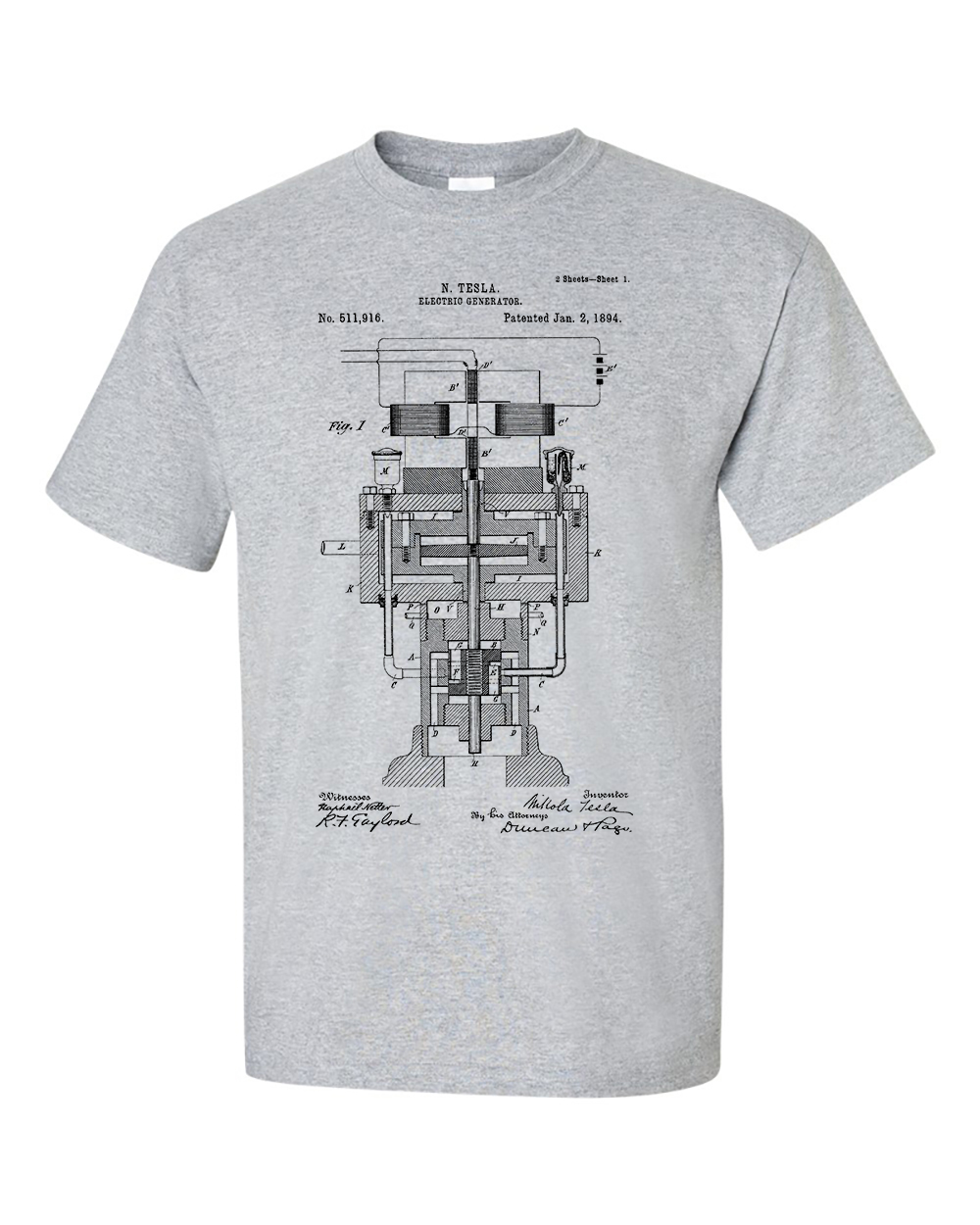 Nicola Tesla Electric Generator Patent Blueprint T-Shirt