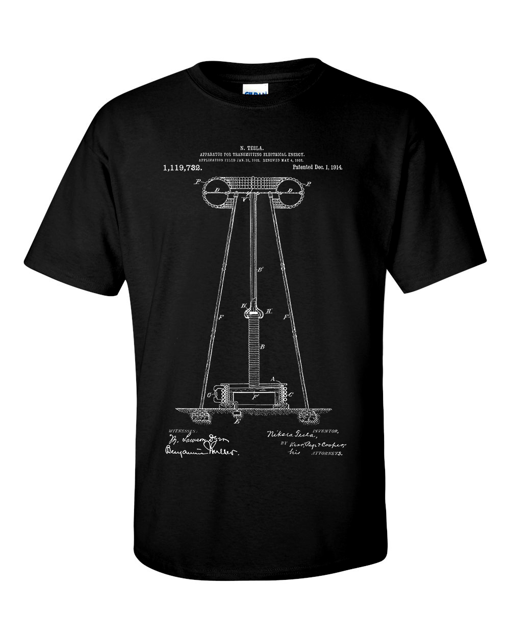 Nikola Tesla Electrical Energy Transmitter Patent Blueprint T-Shirt