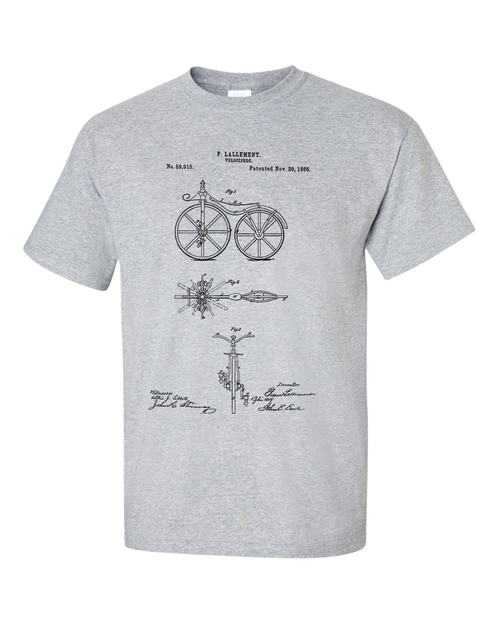 Velocipede First Bicycle Patent 1866  Bike Blueprint T-Shirt